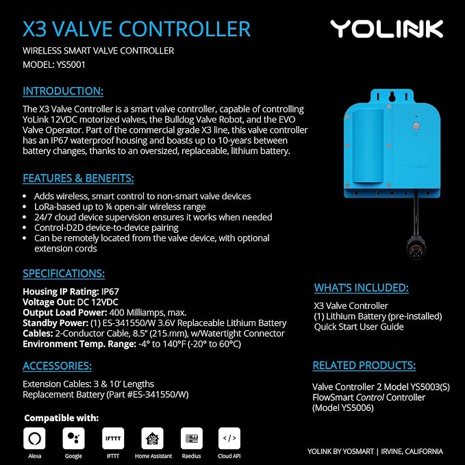 YoLink X3 Valve Controller Kit, LoRa Long Range, 10+ Year Lithium, D2D - Image 2