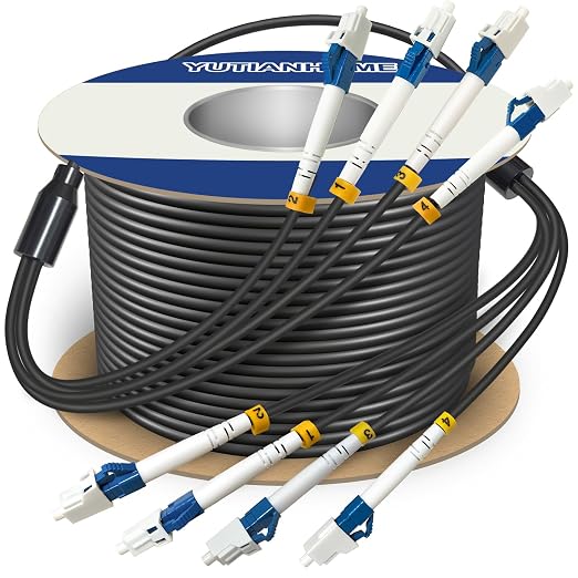 500 Feet 4 Core Industrial TPU LC to LC Outdoor Armored Fiber Optic Cable by YUTIANHOME