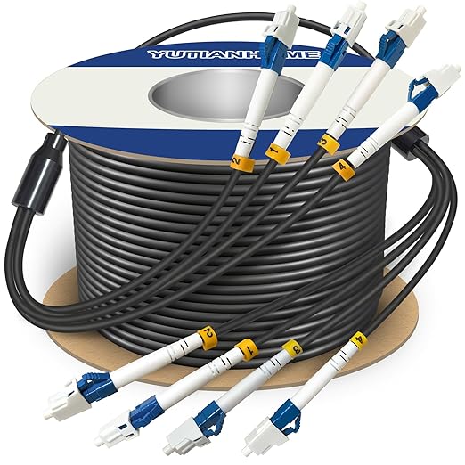 100 Meters 4 Core Industrial TPU LC to LC Outdoor Armored Fiber Optic Cable by YUTIANHOME