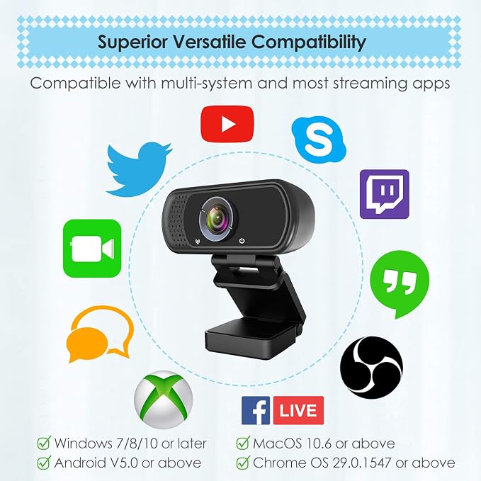 ToLuLu 1080P Webcam with Microphone, HD Webcam Web Camera with Tripod Stand - Image 6