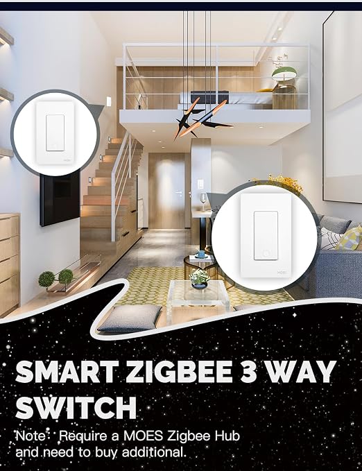 MOES Zigbee 3 Way Light Switch, 1 Gang Smart Wall Switches Single Pole - Image 2