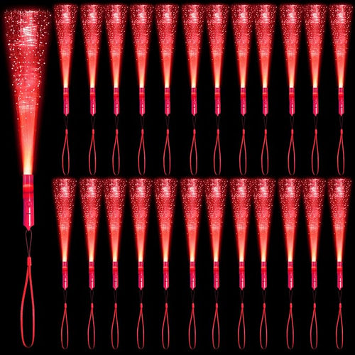 12 Pack Red Glow Fiber Optic Wands Bulk Light Up Wand Glow Sticks by NUDALA