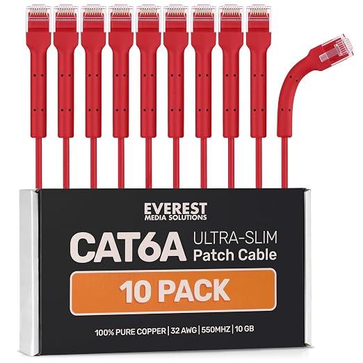 Everest Ultra Slim Cat6a Ethernet Patch Cables 6ft Red by EverestMediaSolutions