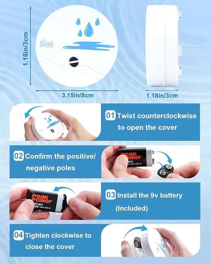 12 Pack Water Leak Detectors for Home, 100dB Waterproof Water Sensor Alarm Leak - Image 6
