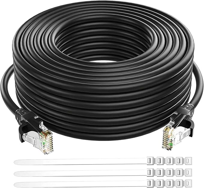 Adoreen Cat 6 Ethernet Cable 35 Ft-Black, Outdoor & Indoor Snagless Long Round by Adoreen