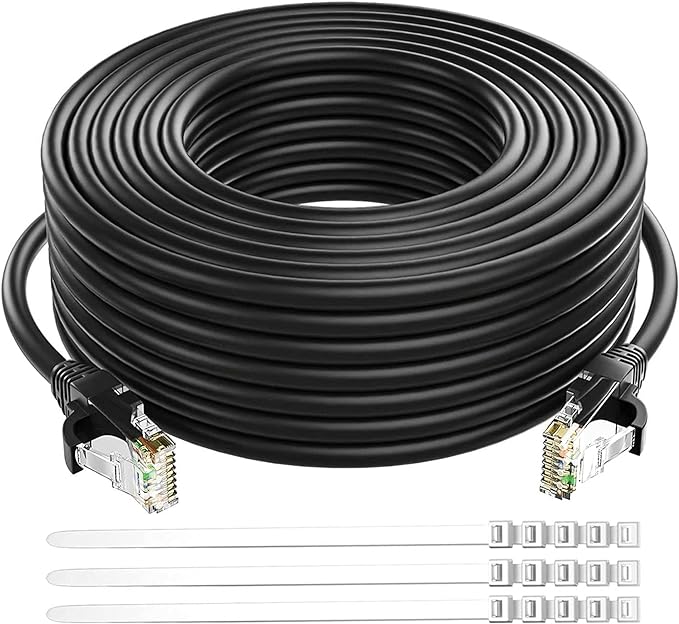 Adoreen Cat 6 Ethernet Cable 300 Ft-Black, Outdoor & Indoor Snagless Long Round by Adoreen