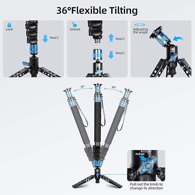 SIRUI P-424FS Carbon Fiber Monopod, 360° Panorama, Modular 3 in 1, Quick - Image 6