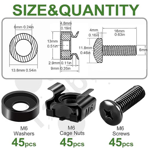 45PACK M6 x 16mm Rack Mount Cage Nuts, Enclosures - Image 2