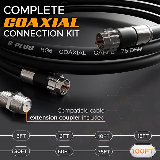 G-PLUG 100FT RG6 Coaxial Cable Connectors Set- High-Speed Internet, Broadband - Image 2