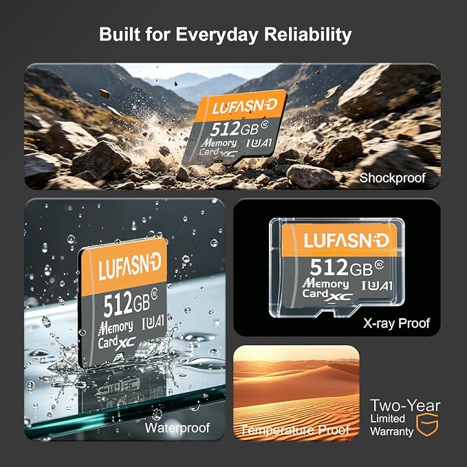 512GB Micro SD Card with Adapter, High Speed U3 C10 V30 SDXC Memory Card Up to - Image 6