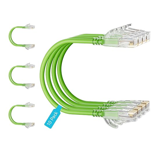 Cat6 Slim Patch Cables 3 Feet 10-Pack Green, Cat6a Patch Cables 10Gbps 550MHz by Unknown