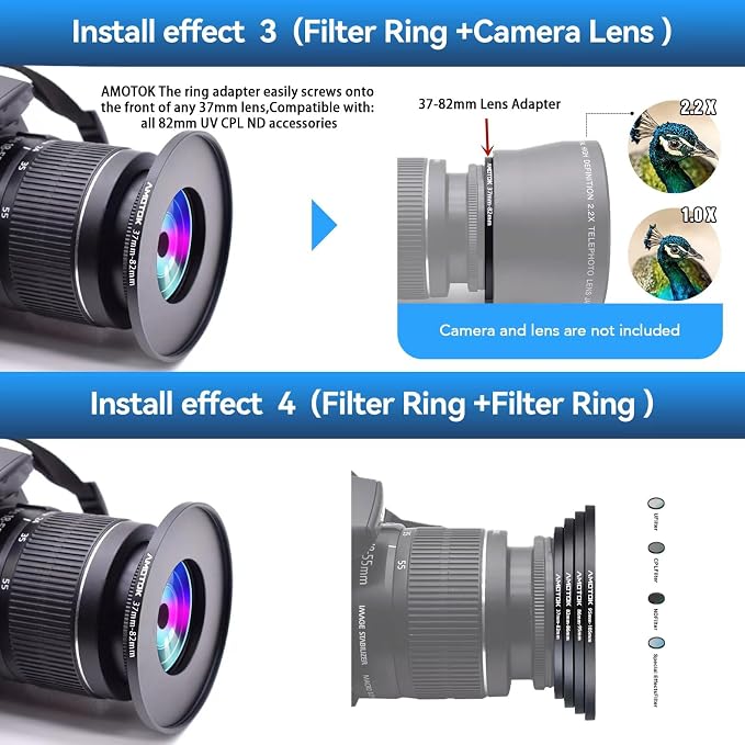 37mm Lens to 82mm Camera Lens Adapter, 37mm to 82mm Filter Step-up Ring Adapter - Image 7