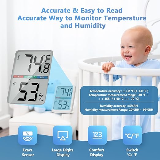 Digital Thermometer Hygrometer, Large LCD Screen Room Thermometer Temperature - Image 3