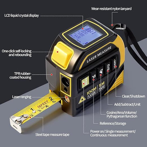 4-in-1 Digital Laser Tape Measure, 328ft Laser Distance Meter - Image 2