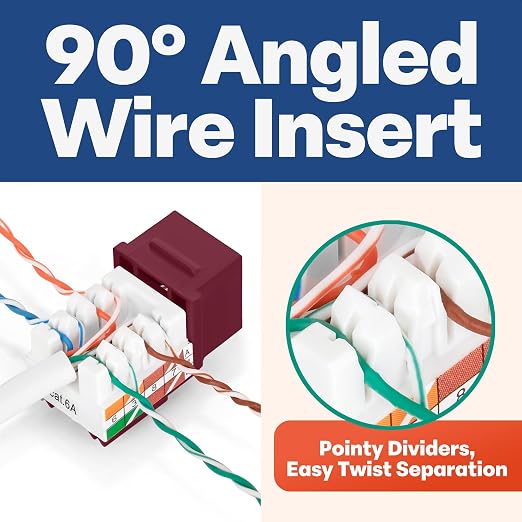 Everest 90° Angled RJ45 Cat6A Keystone Jacks 50-Pack in Red - Image 3