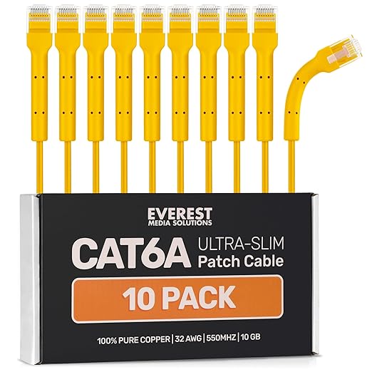 Everest Ultra Slim Cat6a Ethernet Patch Cables 5ft Yellow by EverestMediaSolutions