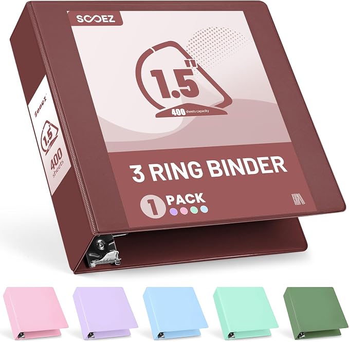 Sooez BinderX Extra Durable 1.5 Inch 3 Ring Binder, D-Ring Large Binder by Sooez