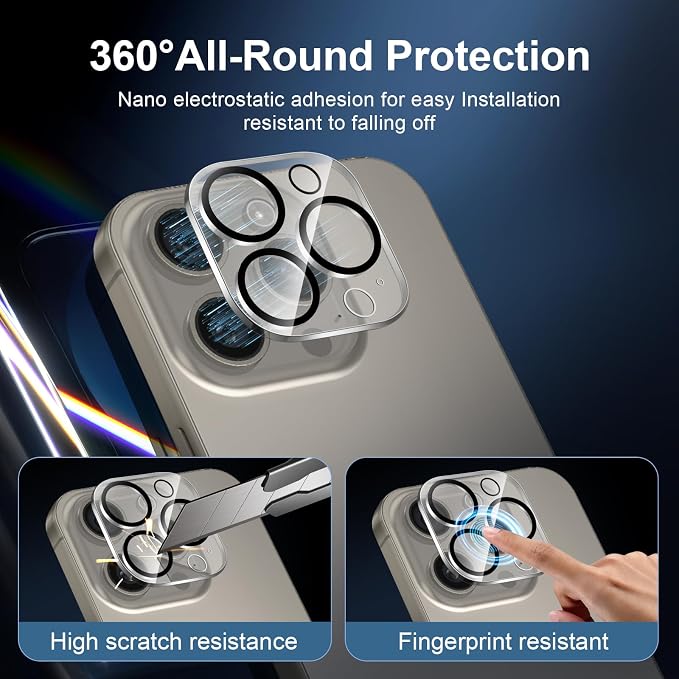 NEW'C 3x for iPhone 15 Pro Max Screen Protector+ 3x Camera Lens Protector - Image 4