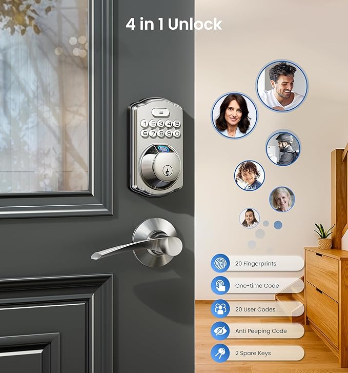 Veise KS02A Fingerprint Keyless Entry Door Lock, Auto Lock, Electronic Keypad - Image 3