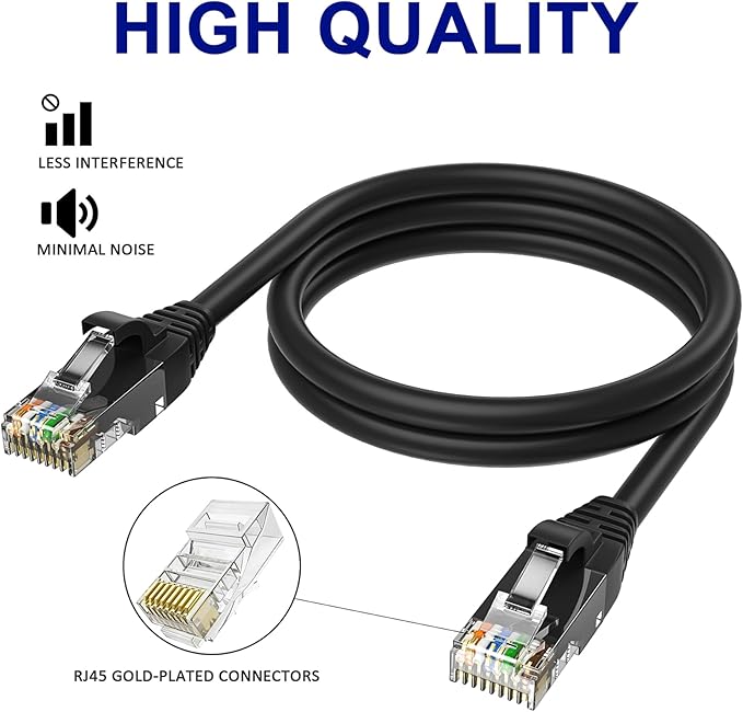 Adoreen Cat 6 Ethernet Cable 100 Ft-Black, Outdoor & Indoor Snagless Long Round - Image 3