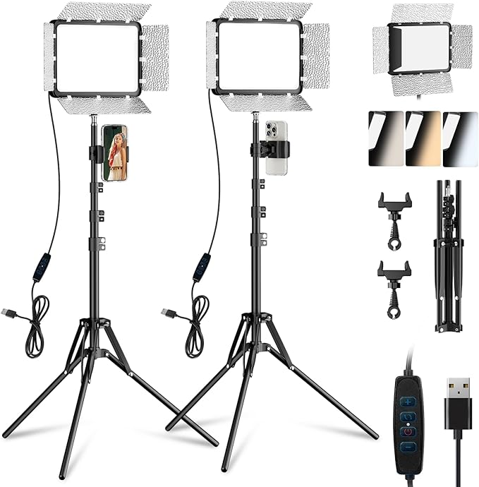 EMART LED Video Light Kit with Phone Holder & Barndoor, 2800-7000K Dimmable by EMART