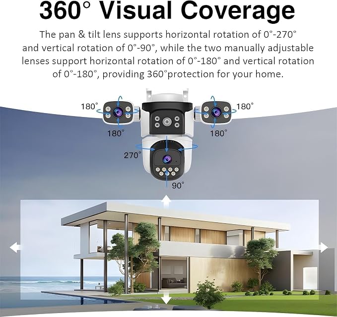 EVERSECU Triple Lens WiFi PTZ Security Camera, Three Cameras in One, Side - Image 4