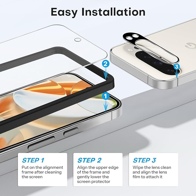OMOTON for Google Pixel 9 Pro Screen Protector 6.3 inches, 3 Pack Tempered - Image 5