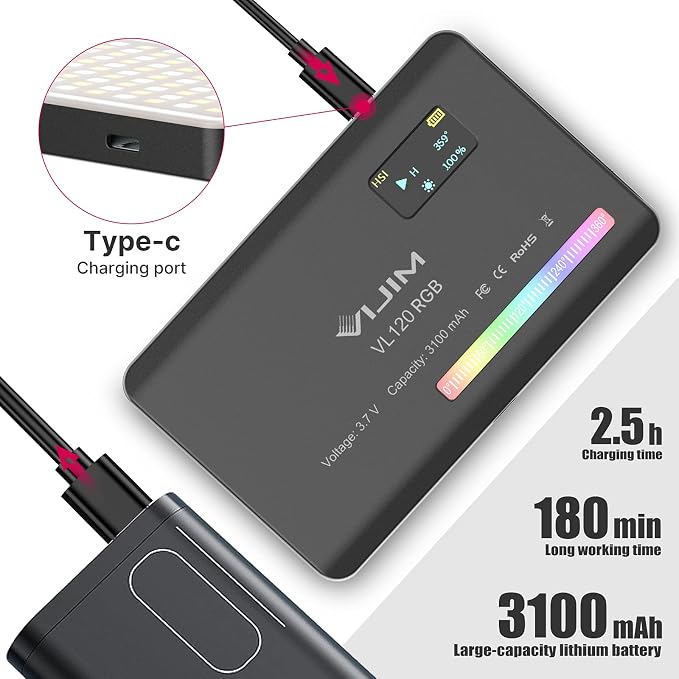 VIJIM VL120 RGB Video Light, Portable LED Camera Light Panel 0-360 Full Color - Image 4
