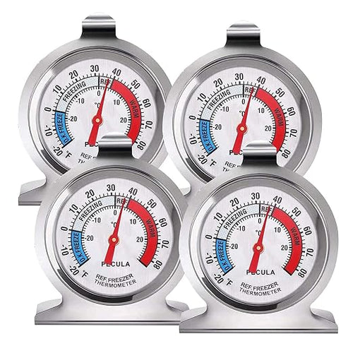 4PACK Refrigerator Thermometer -30-30 deg C/-20-80 deg F, Classic Fridge by PECULA