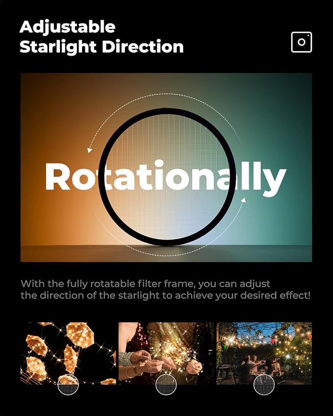 K&F CONCEPT 52mm Variable Short Line Star Lens Filter, Cross Screen Starburst - Image 7