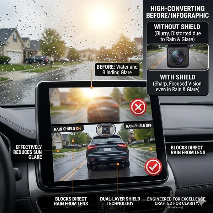 Universal Backup Camera Rain Shield, Debris Protector & Clear Lens Cover Combo - Image 6
