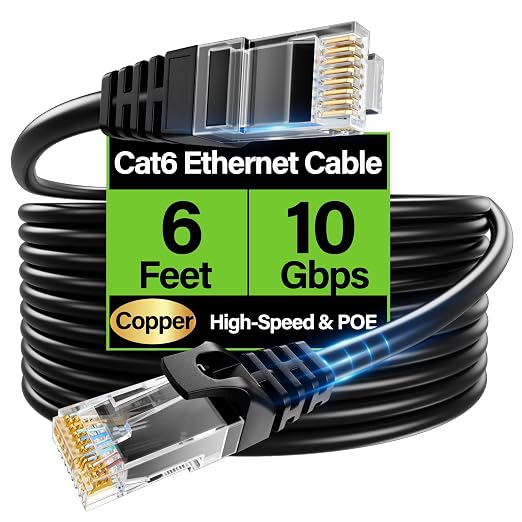 Cat6 Ethernet Cable 10Gbps 6 ft, UTP Ethernet Cable Cat 6, Flexible Bare Copper by Unknown