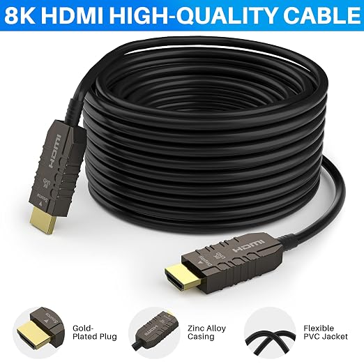 Certified 8K Fiber Optic HDMI 2.1 Cable 100 FT, Real HDMI® Cable, Ultra HD - Image 2