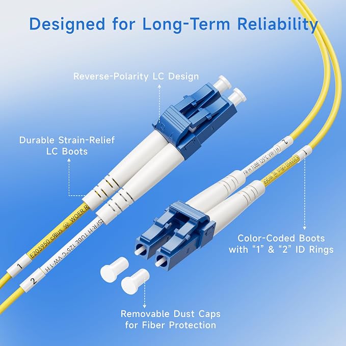 Cable Matters Plenum Rated Duplex OS2 Single Mode Fiber Optic Patch Cable - 2m - Image 4