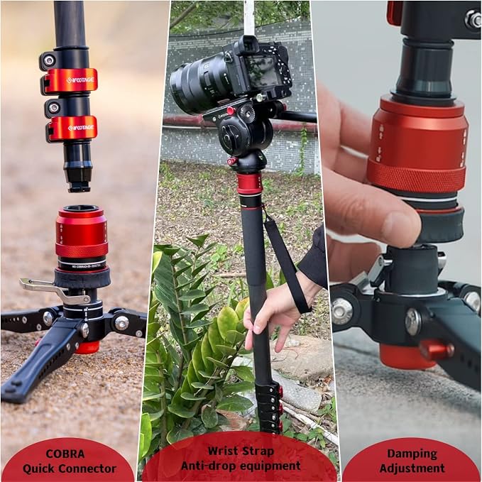 IFOOTAGE Cobra 3 Monopod with Fluid Head, Professional Portable Travel Monopod - Image 2