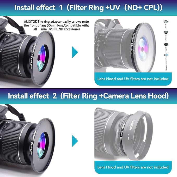 55mm Lens to 62mm Camera Lens Adapter, 55mm to 62mm Filter Step-up Ring Adapter - Image 6