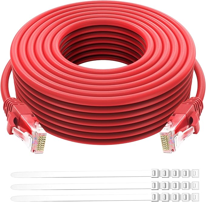 Adoreen Cat 6 Ethernet Cable 50 Ft-Red, Outdoor & Indoor Snagless Long Round by Adoreen