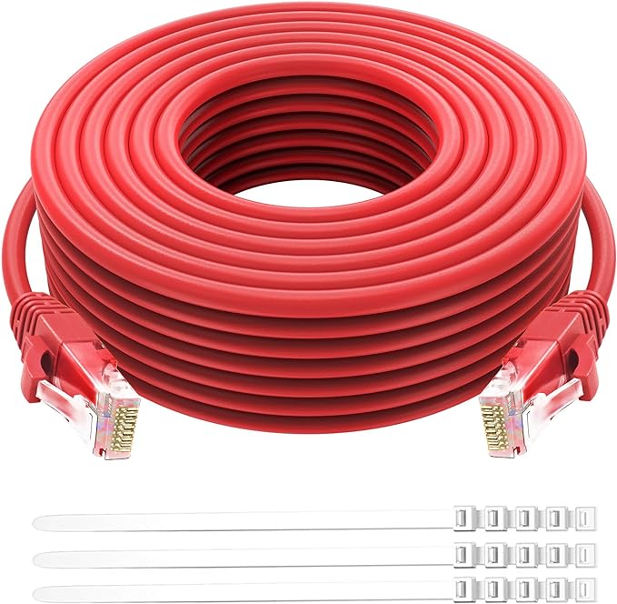 Adoreen Cat 6 Ethernet Cable 30 Ft-Red, Outdoor & Indoor Snagless Long Round by Adoreen
