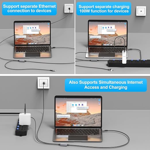 USB C to Ethernet Cable with Charging 15 Feet, USB-C Male 100W PD & Gigabit LAN - Image 4