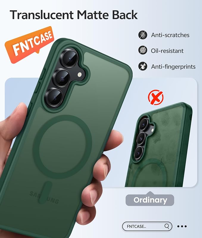FNTCASE for Samsung Galaxy S25 FE Case: Magnetic Translucent Matte Military - Image 6