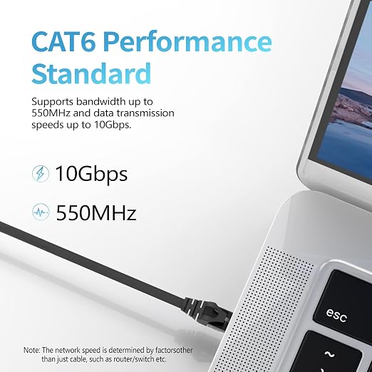 Cat 6 Ethernet Cable 10ft, Indoor&Outdoor, High Speed 10Gbps 24AWG Pure Copper - Image 2