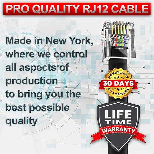AmzDeals 2-Pack 6 Inch Black RJ12 6P6C Straight Wired Cable, Pro Grade Data and - Image 3