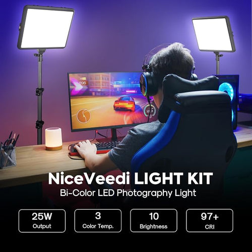 2-Pack Photography Lighting Kit, NiceVeedi 25W LED Video Light Kit, 2900-7000K - Image 2