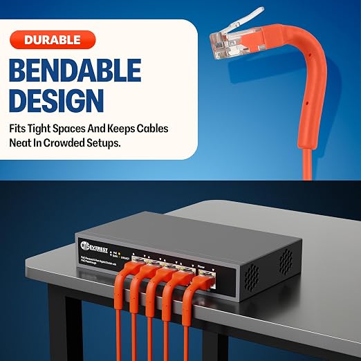 Everest Ultra Slim Cat6a Ethernet Patch Cables 1.5ft Orange - Image 2