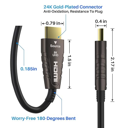 Adoreen 8K Fiber Optic HDMI 2.1 Cable 30 Feet, Active Optical HDMI Cord - Image 6