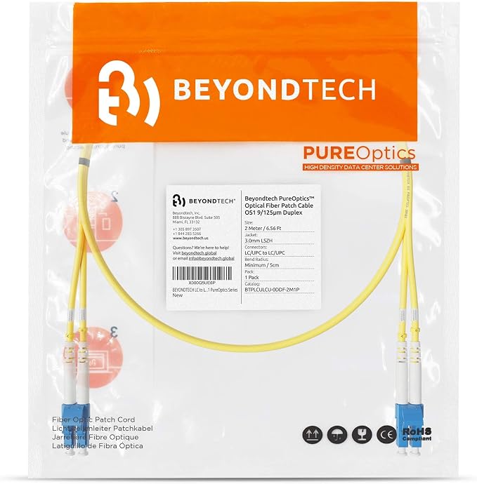 BEYONDTECH 2m LC to LC Fiber Patch Cable – UPC Single-Mode Duplex Fiber Optic - Image 7