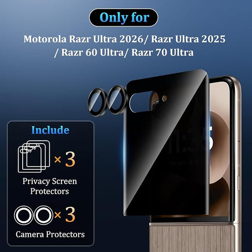 3+3 Pack for Moto Razr Ultra 2026/2025 Front Privacy Screen Protector+Camera - Image 2
