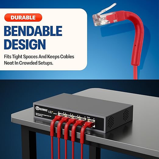 Everest Ultra Slim Cat6a Ethernet Patch Cables 15ft Red - Image 2