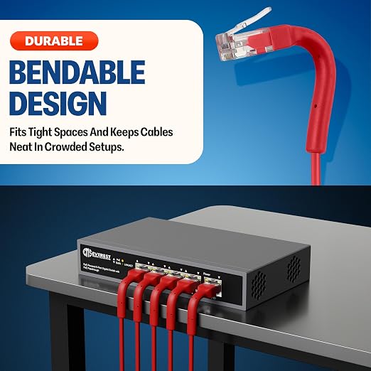 Everest Ultra Slim Cat6a Ethernet Patch Cables 3ft Red - Image 2