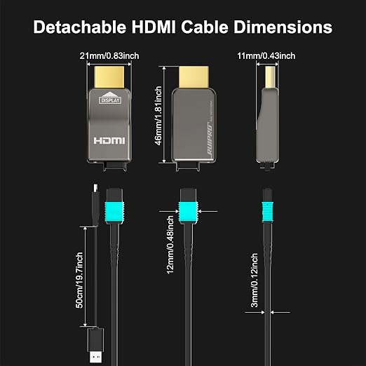RUIPRO 8K Detachable Full Fiber Optic Armored DisplayPort Cable 1.4, 32.4 Gbps - Image 3